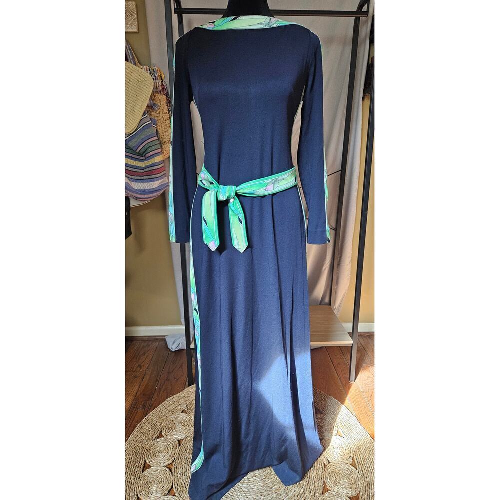 1960's Rare Vintage Leonard Navy Maxi Dress